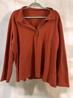 Rust Orange Long-Sleeve Henley Top